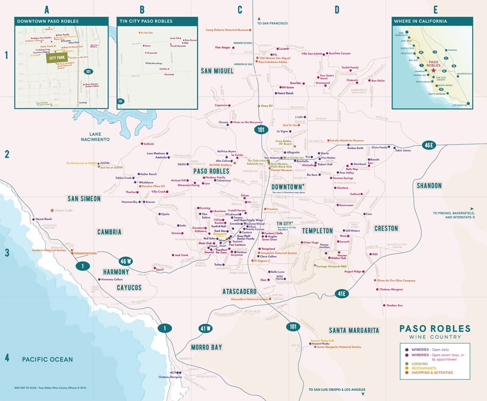 Paso Robles Wineries Wine Tasting Tours Dining Festivals   Master Map Paso Wine 